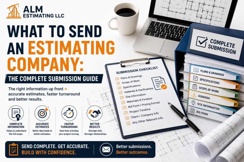What to send an estimating company complete submission guide with plans, specs, checklist and ALM Estimating LLC. today.