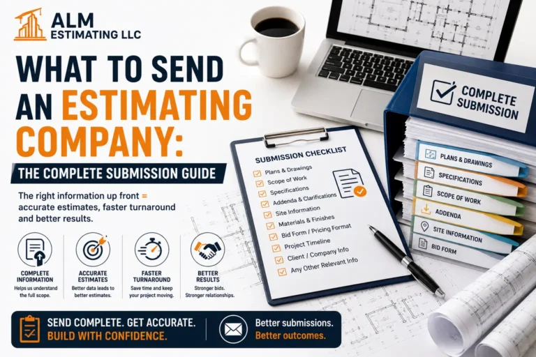 What to send an estimating company complete submission guide with plans, specs, checklist and ALM Estimating LLC. today.
